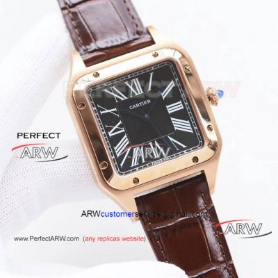 Best Replica Cartier Santos Black Dial Rose Gold Case Automatic Mechanical Watch 